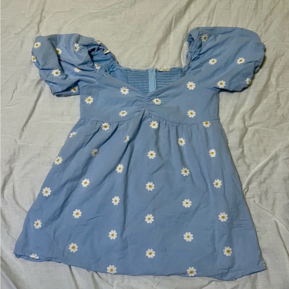 Altar'd State Light Blue Embroidered Floral Smocked Dress